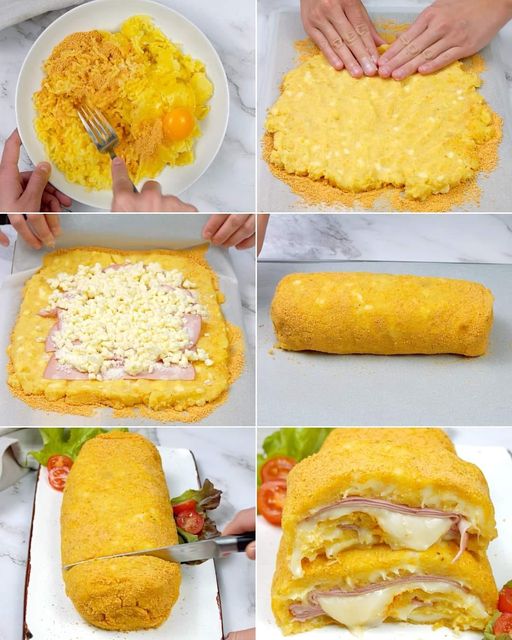 POTATO ROLL WITH CHEESE AND HAM