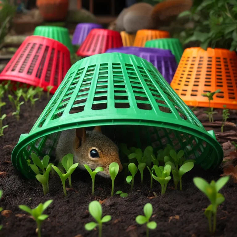 Use inexpensive wastebaskets from the dollar store to protect young seedlings from squirrels and critters