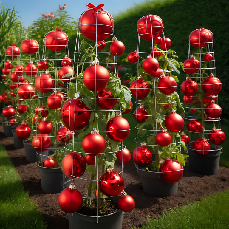 This tips actually works! Put red Xmas balls on your tomato cages to deter birds.