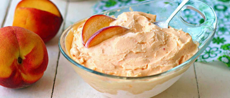 Creamy and full-bodied peach ice cream