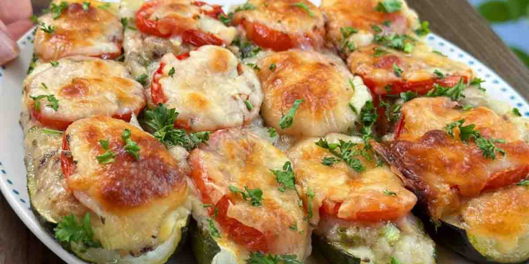 Stuffed courgettes with sardines, cherry tomatoes and cheese: succulent and light